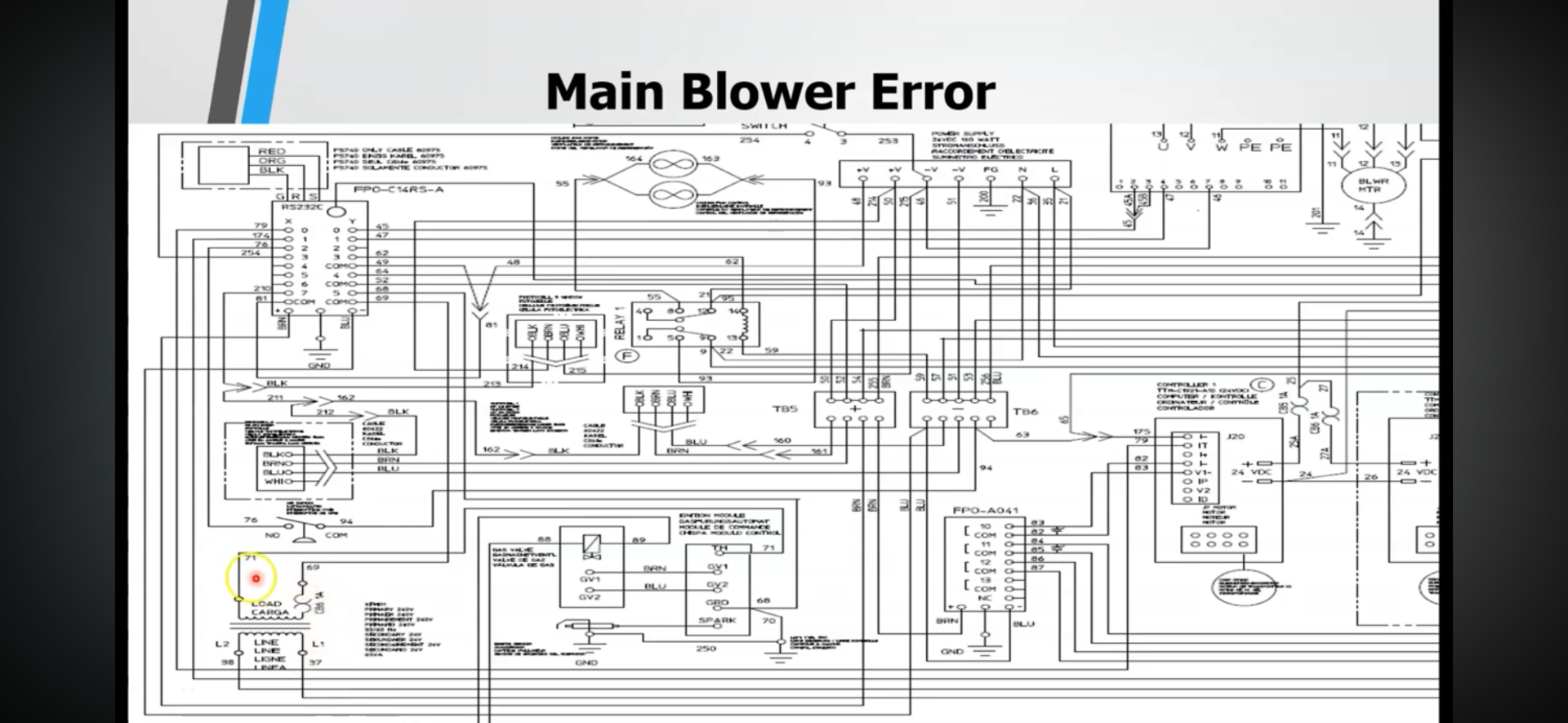 Middleby Marshall main blower wiring schematic with ignition module, gas valve, and controller I/O.