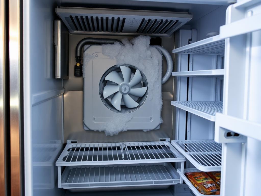 Reach-in Cooler Warm — Reach-in cooler with the interior cabinet, evaporator housing, and lower condenser section visible
